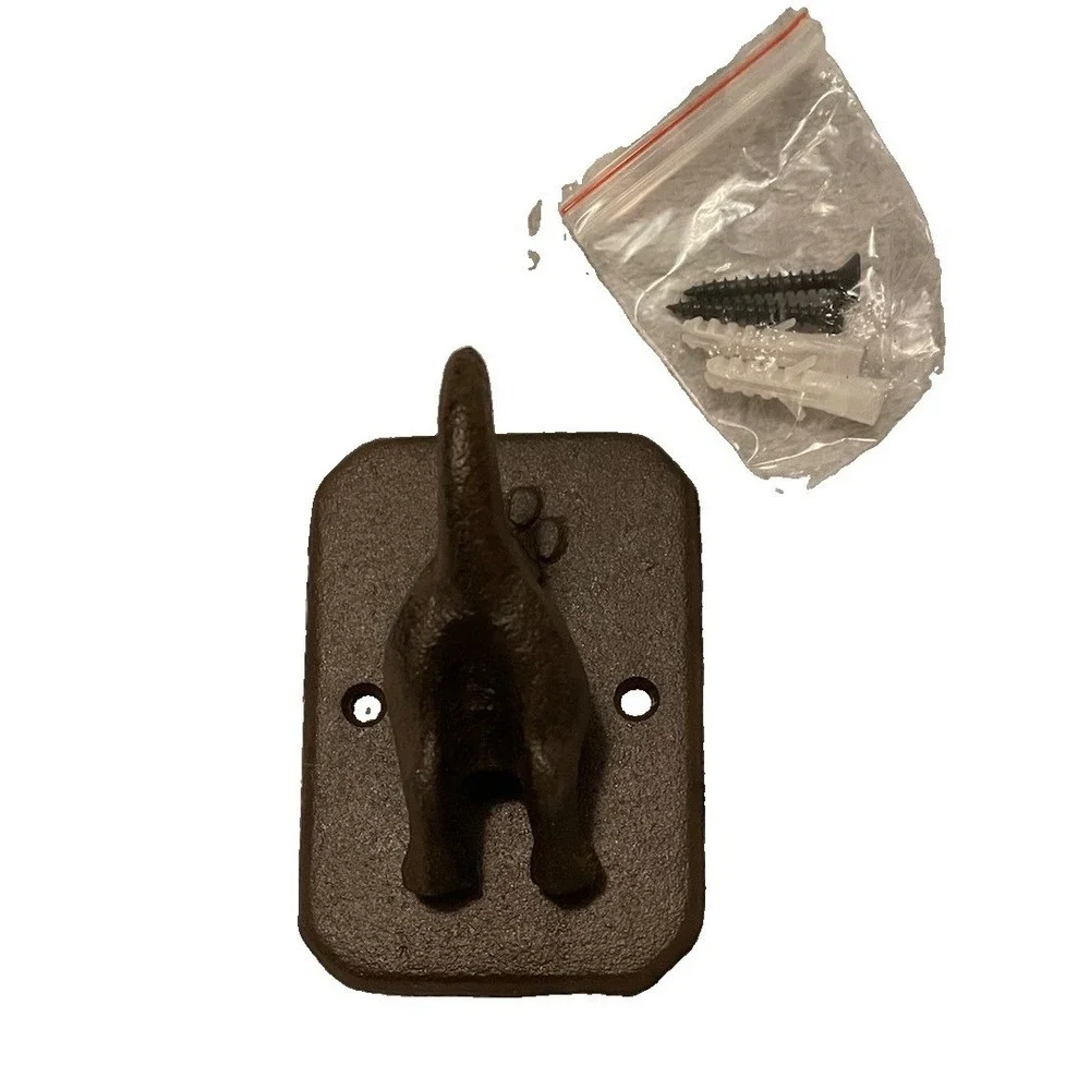 Cast Iron Dog Tail Wall Hook Paw Print Rustic Farmhouse Leash Key Coat Hanger